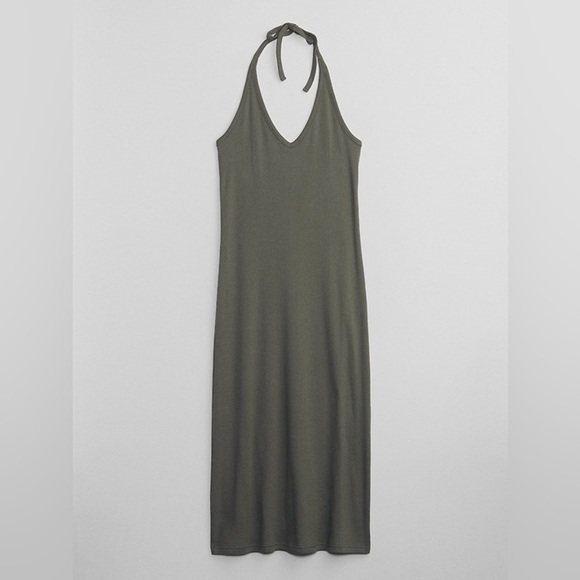 GAP Factory Dresses & Skirts - Gap Factory Olive Green Ribbed Halter Midi Stretch Dress |Size XL| NWT